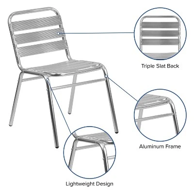 Emma And Oliver Aluminum Indoor-Outdoor Stack Chair With Triple Slat Back 2 Emma And Oliver Aluminum Indoor-Outdoor Stack Chair With Triple Slat Back - Image 2