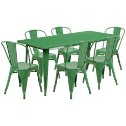 Emma And Oliver Commercial Grade Rectangular Metal Indoor-Outdoor Table Set With 6 Stack Chairs -Home office GUEST d614debd 008a 4c12 9197 81a9eb7355bd