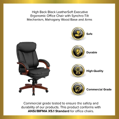 Emma And Oliver High Back Black LeatherSoft Synchro-Tilt Ergonomic Office Chair With Wood Base 10 Emma And Oliver High Back Black LeatherSoft Synchro-Tilt Ergonomic Office Chair With Wood Base - Image 10