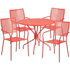 Emma And Oliver Commercial Grade 35.25" Round Metal Garden Patio Table Set, 4 Square Back Chairs -Home office GUEST d6c81139 3a27 4a69 bd29 f0e733975acb