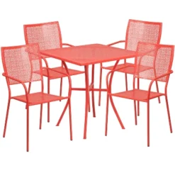 Emma And Oliver Commercial Grade 28" Square Metal Garden Patio Table Set W/ 4 Square Back Chairs -Home office GUEST d7561426 fd54 42b3 93e9 638646e0bcdc