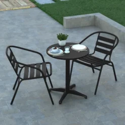 Emma And Oliver 23.5'' Round Aluminum Indoor-Outdoor Table Set With 2 Slat Back Chairs 15 Emma And Oliver 23.5'' Round Aluminum Indoor-Outdoor Table Set With 2 Slat Back Chairs -Home office GUEST d817da7c 1ba4 4bee 98a0 b2426774c636