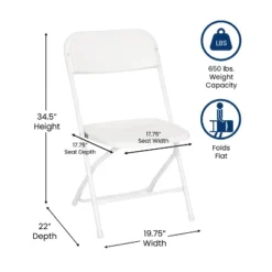 Emma And Oliver 4 Pack Of All-Weather, Extra Wide Contoured Plastic Folding Chairs With Metal Frame And 650 Lb. Static Weight Capacity -Home office GUEST d8f5876f faa8 4c26 9de6 8de450278d76