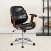 Emma And Oliver Mid-Back Black LeatherSoft Executive Ergonomic Wood Swivel Office Chair - Arms