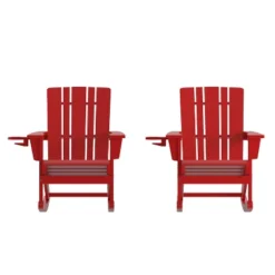 Emma And Oliver Set Of 2 Adirondack Rocking Chairs With Cup Holders, Weather Resistant HDPE Adirondack Rocking Chairs -Home office GUEST dacd8256 aa9f 4d4c b0ee f2ff132a1d48