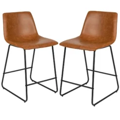 Emma And Oliver Set Of 2 Kitchen Counter Height Stool - 24 Inch LeatherSoft Barstool -Home office GUEST db7387f1 7fca 4609 9324 0581802083ef