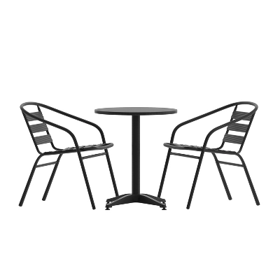 Emma And Oliver 23.5'' Round Aluminum Indoor-Outdoor Table Set With 2 Slat Back Chairs 12 Emma And Oliver 23.5'' Round Aluminum Indoor-Outdoor Table Set With 2 Slat Back Chairs - Image 12