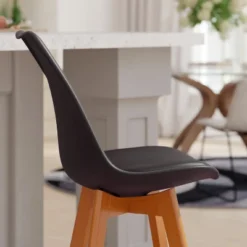 Emma And Oliver Set Of Two Upholstered Dining Stools With Matching Attached Seat And Wood Frame