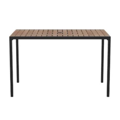 Emma And Oliver 30" X 48" All-Weather Faux Teak Patio Dining Table With Steel Frame - Seats 4 -Home office GUEST dcbcabd6 b63f 41f8 b249 a2ca7b8966df
