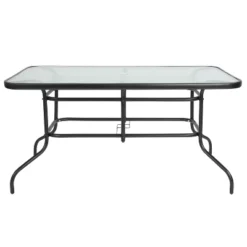 Emma And Oliver 5 Piece Patio Table & Chairs Set With 31.5"x55" Rectangular Metal Table With Tempered Glass Top And 4 Black Aluminum Stacking Chairs -Home office GUEST dcd715c2 2674 41f7 a902 52eda8f8fb6b