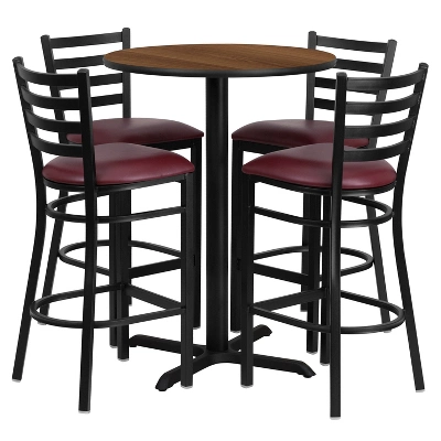 Emma And Oliver 30" Round Laminate Table Set With X-Base And 4 Ladder Back Stools 10 Emma And Oliver 30" Round Laminate Table Set With X-Base And 4 Ladder Back Stools - Image 10