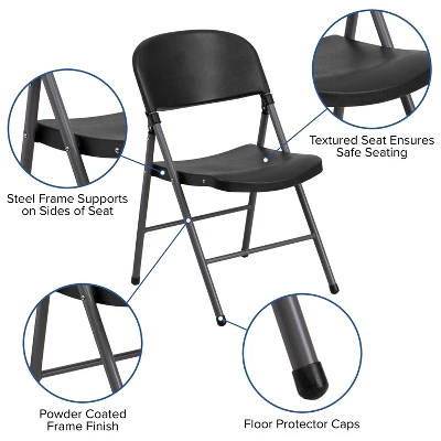 Emma And Oliver 6 Pack 330 Lb. Capacity Black Plastic Folding Chair - Charcoal Frame - Event Chair 9 Emma And Oliver 6 Pack 330 Lb. Capacity Black Plastic Folding Chair - Charcoal Frame - Event Chair - Image 9