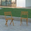 Emma And Oliver Set Of 2 All Natural Weather Resistant Acacia Wood Folding Patio Bistro Chairs In A Natural Finish With Protective Teak Oil Layer
