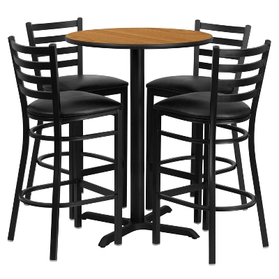 Emma And Oliver 30" Round Laminate Table Set With X-Base And 4 Ladder Back Stools 9 Emma And Oliver 30" Round Laminate Table Set With X-Base And 4 Ladder Back Stools - Image 9