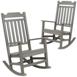Emma And Oliver Set Of 2 All-Weather Poly Resin Faux Wood Rocking Chairs For Porch &Patio -Home office GUEST deff5274 5a6c 44f2 b1e0 130ce3ca0502