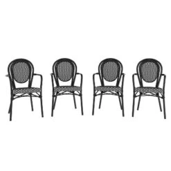 Emma & Oliver Colmar Set Of Four Indoor/Outdoor Stacking Thonet Bistro Style Chairs With Arms, PE Rattan Seat And Finished Metal Frame -Home office GUEST df1b920e ec9b 47b5 908f bc6cf7508ce6