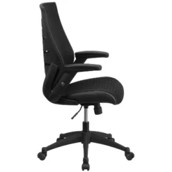 Emma And Oliver High Back Black Mesh Swivel Ergonomic Office Chair With Adjustable Flip-Up Arms -Home office GUEST df464d0a 6258 47e8 9d20 34b48b93faac