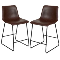 Emma And Oliver Set Of 2 Kitchen Counter Height Stool - 24 Inch LeatherSoft Barstool -Home office GUEST e016a2b5 f42e 48de ab68 57e241751512