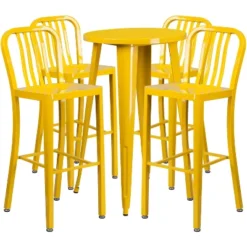 Emma And Oliver Commercial 24" Round Metal Indoor-Outdoor Bar Table Set & 4 Slat Back Stools -Home office GUEST e100ebcd d3f3 4cfc 8460 423efb8d7f61