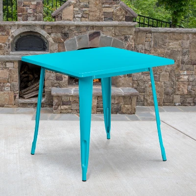 Emma And Oliver Commercial Grade 31.5" Square Colorful Metal Indoor-Outdoor Dining Table 1 Emma And Oliver Commercial Grade 31.5" Square Colorful Metal Indoor-Outdoor Dining Table