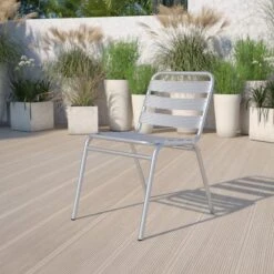 Emma And Oliver Aluminum Indoor-Outdoor Stack Chair With Triple Slat Back