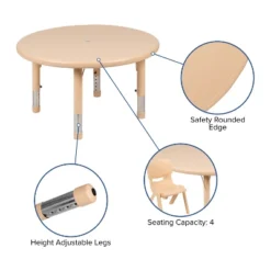 Emma And Oliver 33" Round Plastic Height Adjustable Activity Table Set With 2 Chairs -Home office GUEST e2f76977 b994 438d ba3b 3611e738f249