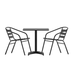 Emma And Oliver 27.5'' Square Aluminum Indoor-Outdoor Table Set With 2 Slat Back Chairs -Home office GUEST e4530cd8 af63 492a 84f1 be0984b55d74