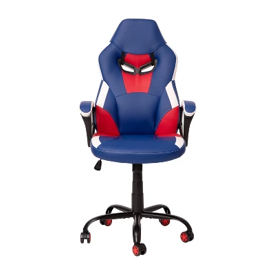 Emma And Oliver Faux Leather Ergonomic High Back Gaming Chair With Adjustable Seat Height, Lumbar Support And Padded Arms In Red, White & Blue 4 Emma And Oliver Faux Leather Ergonomic High Back Gaming Chair With Adjustable Seat Height, Lumbar Support And Padded Arms In Red, White & Blue - Image 4
