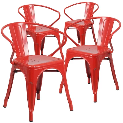 Emma And Oliver Commercial Grade 4 Pack Metal Indoor-Outdoor Chair With Arms 12 Emma And Oliver Commercial Grade 4 Pack Metal Indoor-Outdoor Chair With Arms - Image 12