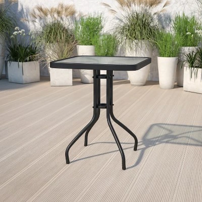 Emma And Oliver 23.5" Square Tempered Glass Metal Table 1 Emma And Oliver 23.5" Square Tempered Glass Metal Table