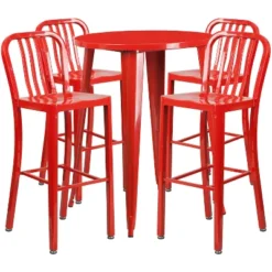 Emma And Oliver Commercial 30" Round Metal Indoor-Outdoor Bar Table Set & 4 Slat Back Stools -Home office GUEST e6b6f5bf f106 46f2 bb09 d11dd31b7b79