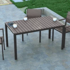 Emma And Oliver 55" X 31" Outdoor Dining Table With Faux Teak Poly Slat Top And Metal Frame 14 Emma And Oliver 55" X 31" Outdoor Dining Table With Faux Teak Poly Slat Top And Metal Frame -Home office GUEST e77d6b42 34e0 4db1 8e8f 4fbeb03946b3