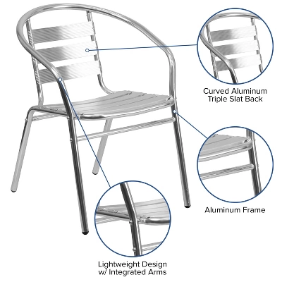 Emma And Oliver 4 Pack Commercial Aluminum Indoor-Outdoor Stack Chair - Triple Slat Back And Arms 9 Emma And Oliver 4 Pack Commercial Aluminum Indoor-Outdoor Stack Chair - Triple Slat Back And Arms - Image 9