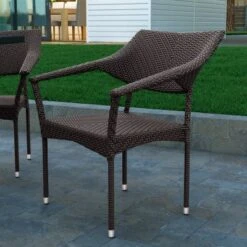 Emma And Oliver Modern All-Weather Patio Dining Chair With Fade And Weather Resistant PE Rattan And Reinforced Steel Frame