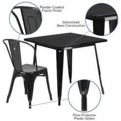 Emma And Oliver Commercial Grade 31.5" Square Metal Indoor-Outdoor Table Set With 4 Stack Chairs -Home office GUEST e93d8cb7 7a0d 470f 8d34 face25b0f797