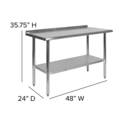 Emma And Oliver Stainless Steel 18 Gauge Prep And Work Table With Backsplash And Shelf, NSF -Home office GUEST e9a19ad1 31e4 477f a2f4 43c3a39a8ff7