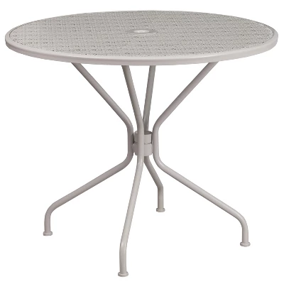 Emma And Oliver Commercial Grade 35.25" RD Indoor-Outdoor Steel Patio Table - Umbrella Hole 9 Emma And Oliver Commercial Grade 35.25" RD Indoor-Outdoor Steel Patio Table - Umbrella Hole - Image 9