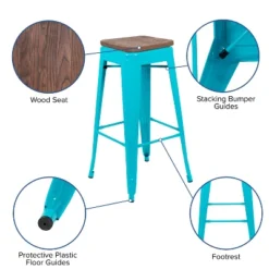 Emma And Oliver 30" High Metal Indoor Bar Stool With Wood Seat - Stackable Set Of 4 -Home office GUEST ea7ffa59 1f2d 4f35 ab95 06953588a89a
