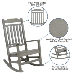 Emma And Oliver Set Of 2 All-Weather Poly Resin Faux Wood Rocking Chairs For Porch &Patio -Home office GUEST ec69f40d c22b 499a 9769 0a05dbea838a