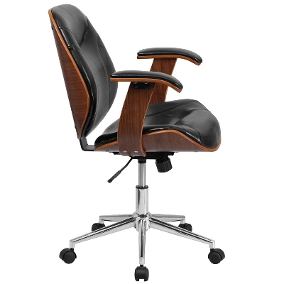 Emma And Oliver Mid-Back Black LeatherSoft Executive Ergonomic Wood Swivel Office Chair - Arms 7 Emma And Oliver Mid-Back Black LeatherSoft Executive Ergonomic Wood Swivel Office Chair - Arms - Image 7