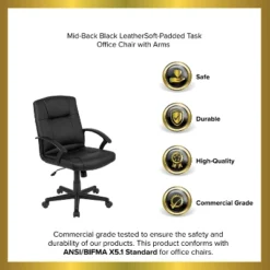 Emma And Oliver Mid-Back Black LeatherSoft-Padded Task Office Chair With Arms 23 Emma And Oliver Mid-Back Black LeatherSoft-Padded Task Office Chair With Arms -Home office GUEST ee4a1e63 8a33 44a2 9ddb 263aea156a3f
