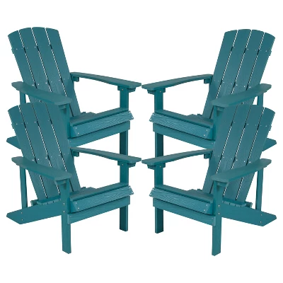 Emma And Oliver 4 Pack Outdoor All-Weather Poly Resin Wood Adirondack Chairs 15 Emma And Oliver 4 Pack Outdoor All-Weather Poly Resin Wood Adirondack Chairs - Image 15
