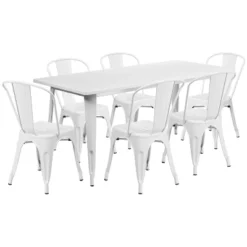 Emma And Oliver Commercial Grade Rectangular Metal Indoor-Outdoor Table Set With 6 Stack Chairs -Home office GUEST efb1bfca 877b 4cc0 8015 b1ad7a2b3f6f