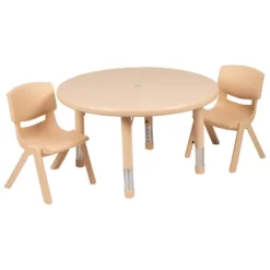 Emma And Oliver 33" Round Plastic Height Adjustable Activity Table Set With 2 Chairs -Home office GUEST f0585844 7f3c 489b a343 8c77ded8eae9