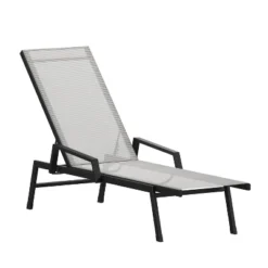 Emma And Oliver Textilene Adjustable 5 Position Patio Chaise Lounge With Armrests And Metal Frame -Home office GUEST f36c4399 ba2d 45df b2af be299fab5332