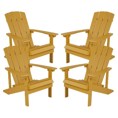 Emma And Oliver 4 Pack Outdoor All-Weather Poly Resin Wood Adirondack Chairs 16 Emma And Oliver 4 Pack Outdoor All-Weather Poly Resin Wood Adirondack Chairs - Image 16