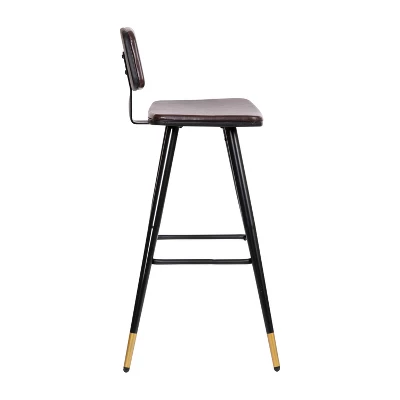 Emma And Oliver Set Of 2 Commercial Grade LeatherSoft Barstools With Gold Tipped Iron Legs 9 Emma And Oliver Set Of 2 Commercial Grade LeatherSoft Barstools With Gold Tipped Iron Legs - Image 9