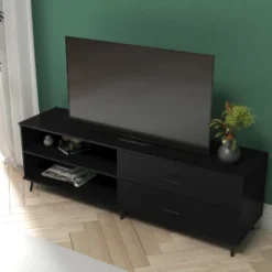 Emma And Oliver Mid-Century Modern TV Stand With Drawers And Shelf -Home office GUEST f518497a 9119 4614 b619 823dbc608a44