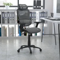Emma And Oliver Ergonomic Mesh Office Chair-Synchro-Tilt, Headrest, Adjustable Pivot Arms