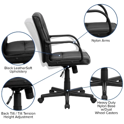 Emma And Oliver Mid-Back Black LeatherSoft Swivel Task Office Chair With Arms 2 Emma And Oliver Mid-Back Black LeatherSoft Swivel Task Office Chair With Arms - Image 2
